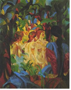 Macke - Badende Mädchen mit Stadt im Hintergrund