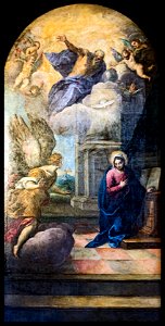 Madonna dell'Orto (Venice) - Choir - L'Annunciazione (1590) by Jacopo Palma il Giovane (Proveniente dalla chiesa di S.Maria Nuova di Vicenza). Free illustration for personal and commercial use.