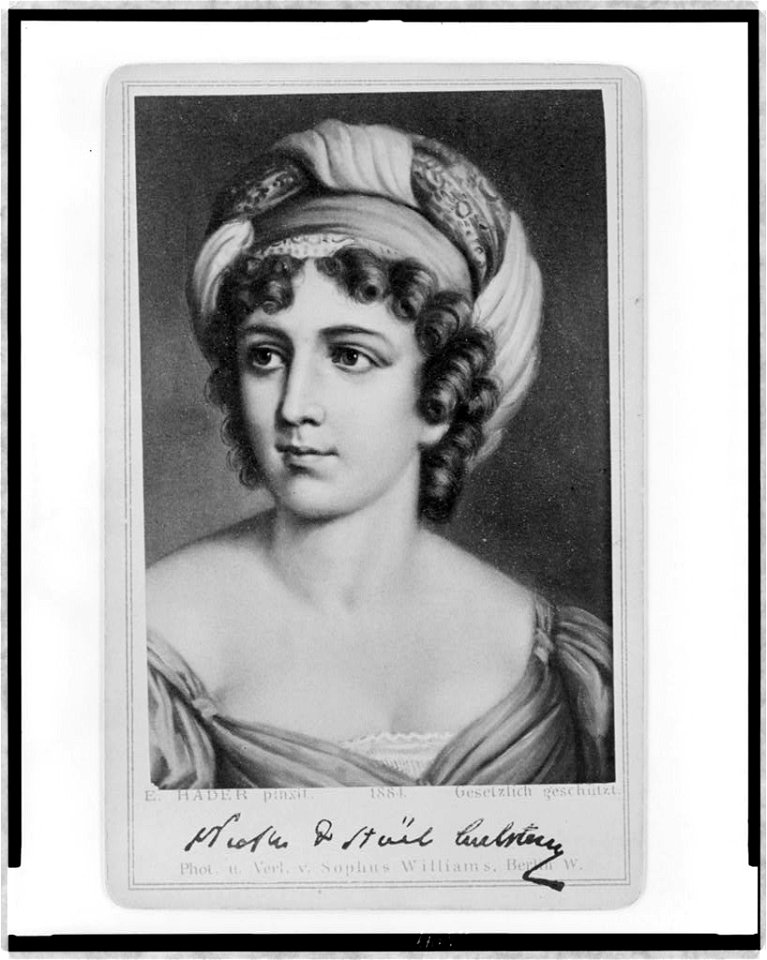 Madame de Staël, head-and-shoulders portrait, facing left) - E. Hader pinxit ; phot. u. Verl. v. Sophus Williams, Berlin W LCCN97508809