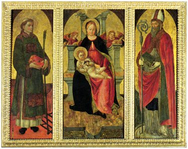 Madonna col bambino tra i santi lorenzo e agostino. Free illustration for personal and commercial use.