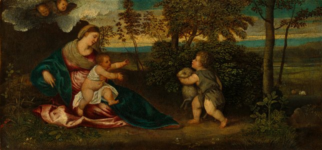 Madonna and Child and the Infant Saint John in a Landscape A28944. Free illustration for personal and commercial use.