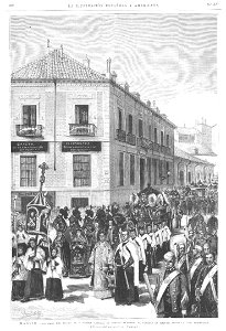 Madrid. — Entierro del Excmo. Sr. D. Fermín Abella- el cortejo fúnebre, al ponerse en marcha desde la casa mortuoria