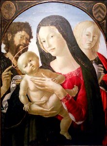 Madonna and Child with St. John the Baptist and St. Mary Magdalene by Neroccio di Bartolomeo de' Landi. Free illustration for personal and commercial use.