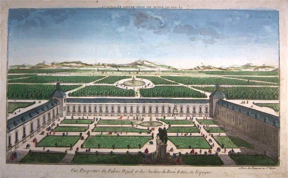 Madrid Vue Perspective du Palais Royal et des Jardins du Buen Retiro