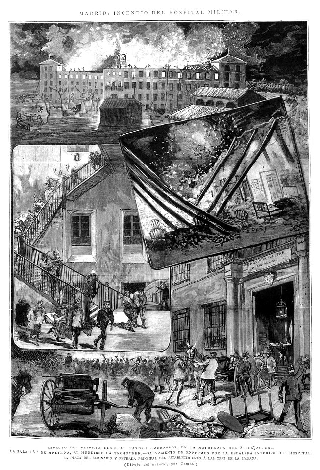 Madrid. Incendio del hospital militar. La Ilustración Española y Americana. 15 de febrero de 1889