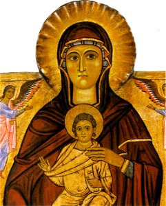 Madonna col Bambino in trono e due angeli (Maestro del Bigallo, Uffizi), dettaglio 01