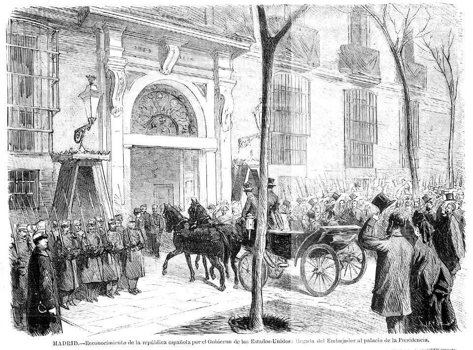 Madrid, reconocimiento de la república española por el Gobierno de los Estados-Unidos, llegada del Embajador al palacio de la Presidencia