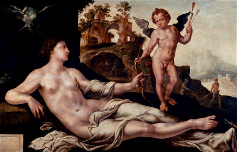 Maerten van Heemskerck - Venus en Amor 1545. Free illustration for personal and commercial use.