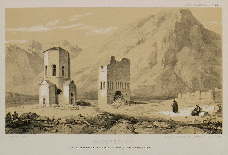 Madensher Vue des deux édifices en ruines - Laborde Léon Emmanuel Simon Joseph - 1838