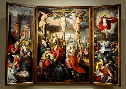 Maerten de Vos (1531of32-1603) - Drieluik met kruisiging, geboorte en verrijzenis van Christus - Düsseldorf Museum Kunstpalast 15-08-2012 14-56-25