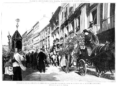 Madrid, entierro de Zorrilla, formación de la comitiva fúnebre en la calle de Valverde, ante el edificio de la Academia Española