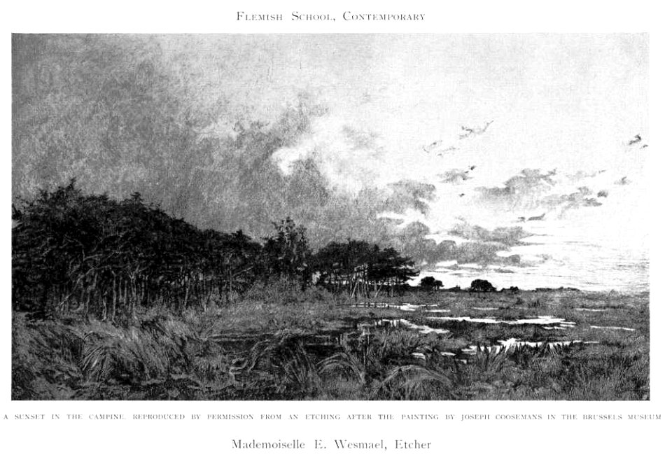 Mademoiselle E. Wesmael - A Sunset in the Campine after the painting by Joseph Coosemans