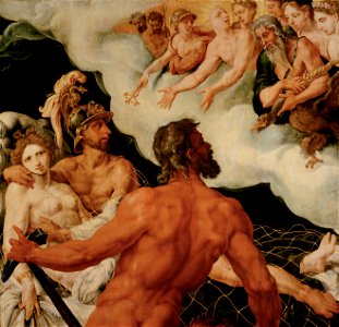 Maerten van Heemskerck, , Kunsthistorisches Museum Wien, Gemäldegalerie - Vulkan zeigt den Göttern die in seinem Netz gefangenen Venus und Mars - GG 6395 - Kunsthistorisches Museum. Free illustration for personal and commercial use.