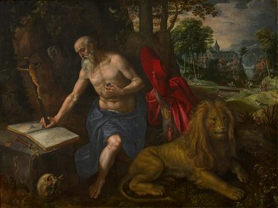 Maerten de Vos - St Jerome near a cave. Free illustration for personal and commercial use.