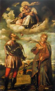 Madonna col Bambino in gloria con i santi Ippolito e Caterina. Free illustration for personal and commercial use.