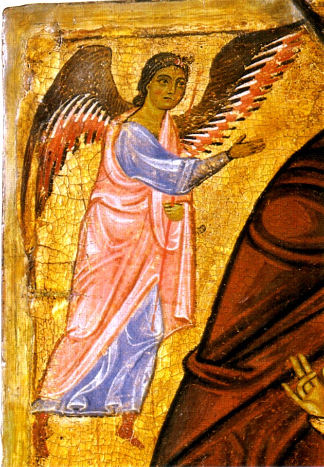 Madonna col Bambino in trono e due angeli (Maestro del Bigallo, Uffizi), dettaglio 02