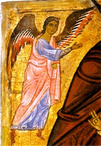 Madonna col Bambino in trono e due angeli (Maestro del Bigallo, Uffizi), dettaglio 02