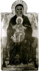 Maestro del bigallo, madonna in trono col bambino e due angeli, nantes, musee des beaux-arts