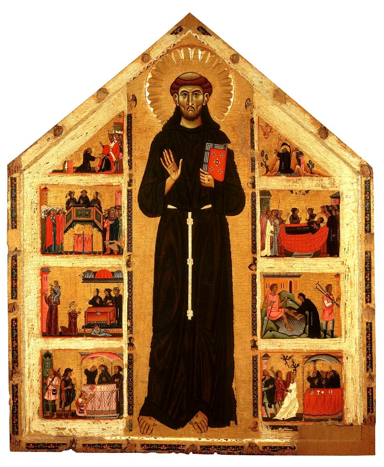 Maestro della croce 434 e maestro di santa maria primerana, san francesco e storie della sua vita (dettaglio), pistoia, museo civico