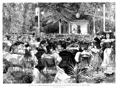 Madrid, fiesta celebrada el 7 de junio de 1895 en los jardines del Círculo de Bellas Artes, de Alcázar