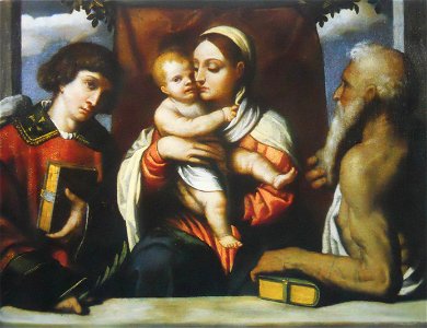 Madonna col Bambino tra i santi Stefano e Girolamo. Free illustration for personal and commercial use.