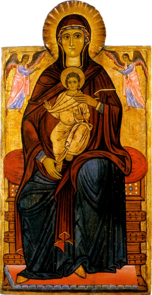 Maestro del bigallo, madonna col Bambino e due angeli