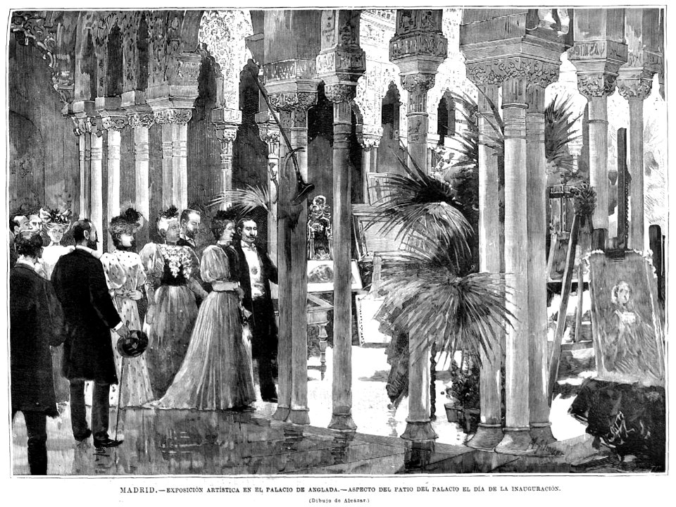 Madrid. Exposición artística en el Palacio de Anglada. Aspecto del patio del palacio el día de la inauguración, de Manuel Alcázar