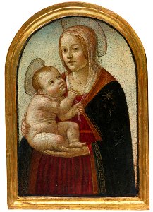 Maestro di San Miniato - La Virgen con el Niño, c. 1460-80. Free illustration for personal and commercial use.