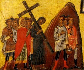 Maestro della croce 434, crocifisso 434, uffizi, dettaglio dell'andata al calvario