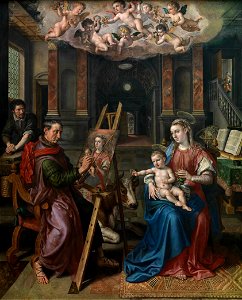 Maerten de Vos - Saint Luke painting the Madonna. Free illustration for personal and commercial use.