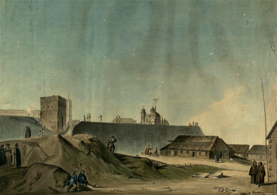 Mahiloŭ, Alejnaja brama. Магілёў, Алейная брама (J. Pieška, 1800)