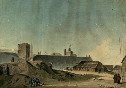 Mahiloŭ, Alejnaja brama. Магілёў, Алейная брама (J. Pieška, 1800)