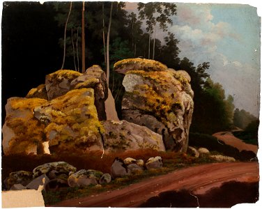 Magnus von Wright - Landscape Study, Mossy Rocks at Roadside - A I 35-4 - Finnish National Gallery. Free illustration for personal and commercial use.