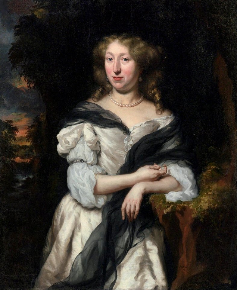 'Portrait of a Lady Standing in a Landscape' by Nicolaes Maes, 1676