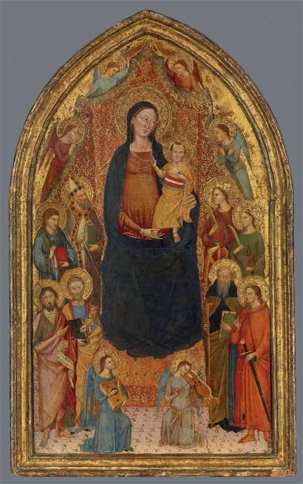 Maestro de la Predela de Ashmolean - La Virgen y el Niño entronizados con ocho santos y seis ángeles, c. 1365-1370