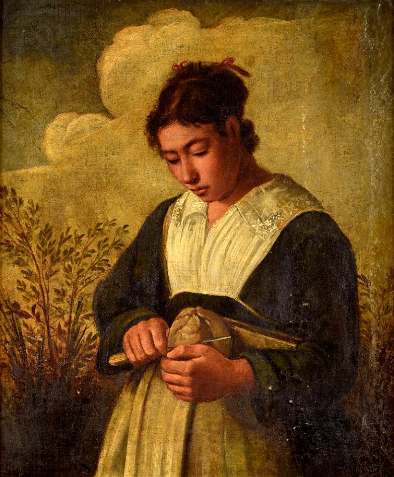 Maid cutting bread