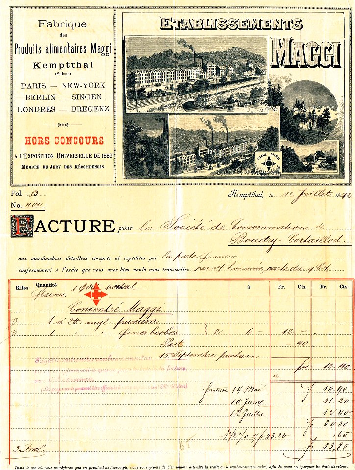 Maggi Rechnung 1892