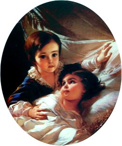 Two children of Tolstoy family by I.Makarov (1854). Free illustration for personal and commercial use.