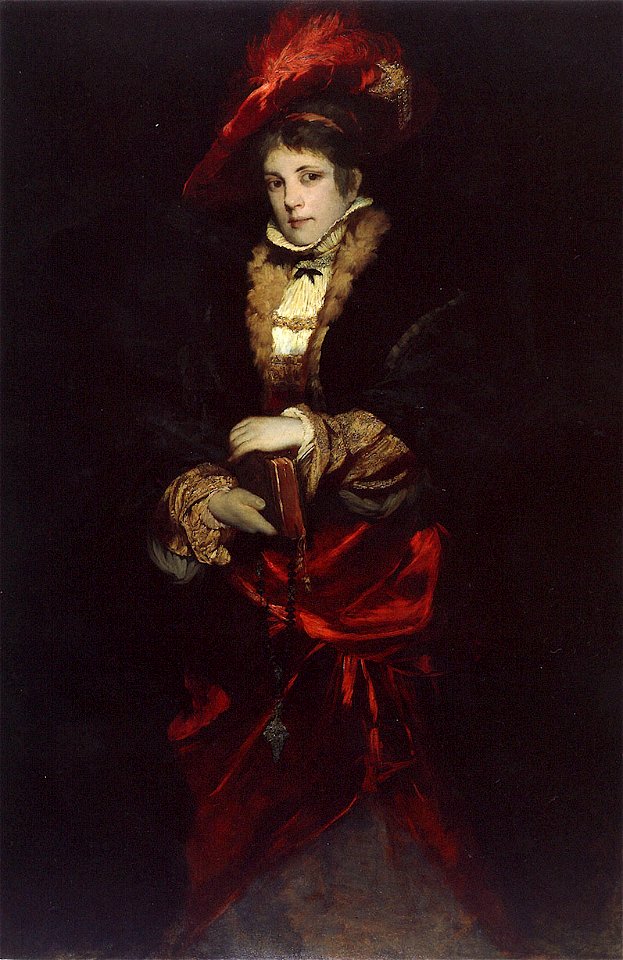 Makart hans Portrait of a Lady with Red Plumed Hat