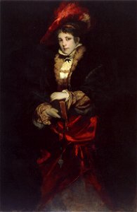 Makart hans Portrait of a Lady with Red Plumed Hat