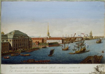 Makhayev, Kachalov - View of Neva Downstream between Winter Palace and Academy of Sciences 1753 (left)