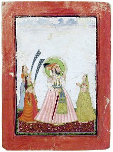 Maharana Sri Ari Singhji nimbate with female attendants (6124555907)