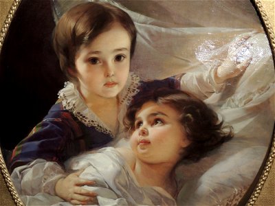 Two children of Tolstoy family by I.Makarov (1854) detail 01. Free illustration for personal and commercial use.