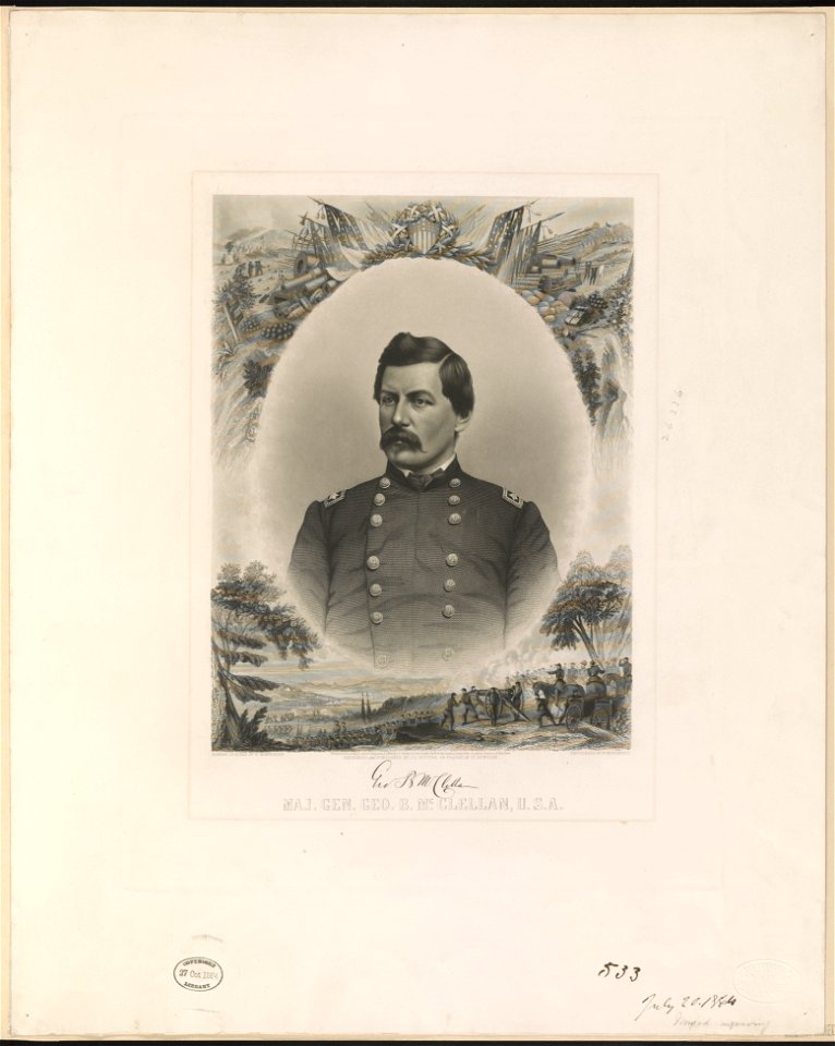 Maj. Gen. Geo. B. McClellan, U.S.A. - border designed by W. Momberger ; engraved and published by J.C. Buttre ; photograrh (sic) by F. Gutekunst. LCCN90714555
