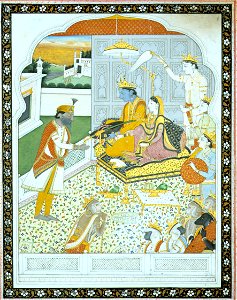 Maharaja Gulab Singh receives his shield and sword from Rama (6124524375)
