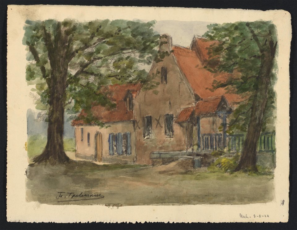Maison campagnarde, entrée couverte à droite, deux arbres à l'avant-plan 1922 drawing by Jean-François Taelemans, R-2009-26371, Prints Department, Royal Library of Belgium