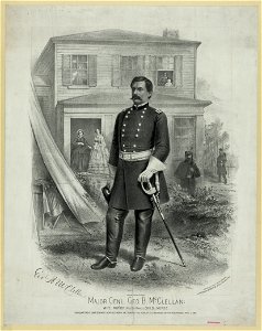 Major Gen'l. Geo. B. McClellan, wife, mother (Mrs. Gen. Marcy), child, nurse, headquarters at Camp Seminary, near Alexandria Va., taken at the moment of embarking for Fortress Monroe, April LCCN90715233