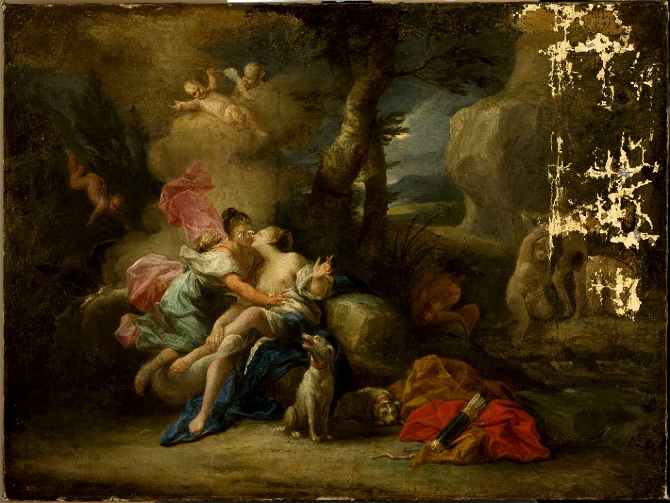 Malarz francuski XVIII w. - Jove disguised as Diana kisses nymph Callisto - M.Ob.2177 MNW - National Museum in Warsaw
