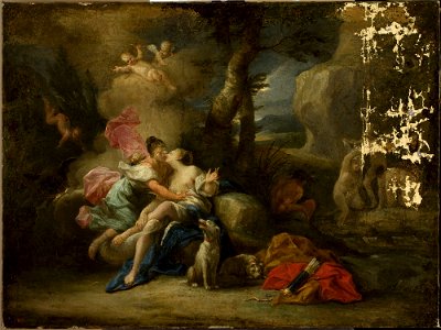 Malarz francuski XVIII w. - Jove disguised as Diana kisses nymph Callisto - M.Ob.2177 MNW - National Museum in Warsaw