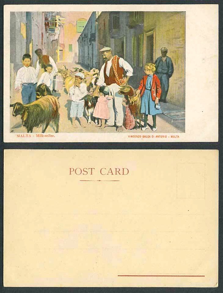 Malta-Old-Colour-UB-Postcard-Milk-Seller-Street (Vincenzo Galea)